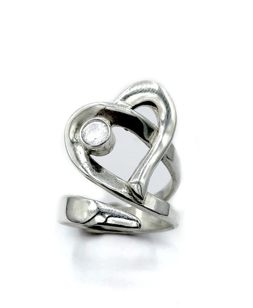 Silver heart ring, heart ring zircon gemstone, adjustable ring 