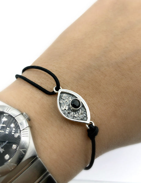 Evil eye bracelet, black spinel stone, evil eye small bracelet 