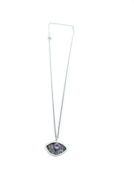 Evil eye pendant, amethyst stone, small evil eye pendant silver chain 