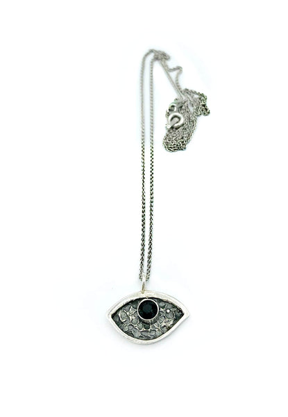 small Evil Eye pendant, black gemstone, small evil eye pendant silver chain 
