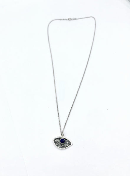 Evil eye pendant, blue lapis stone, evil eye small pendant silver chain 