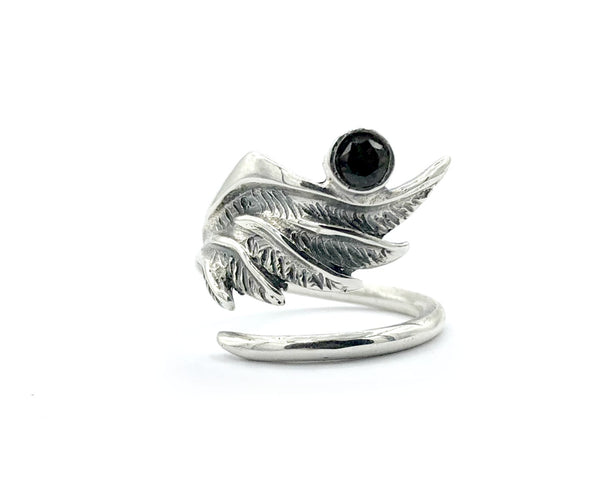 wing ring, angel ring, angel wing ring, smoky quartz ring adjustable ring 