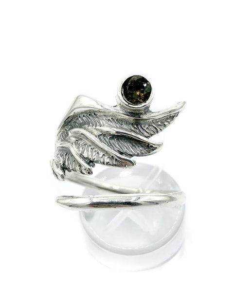 wing ring, angel ring, angel wing ring, smoky quartz ring adjustable ring 