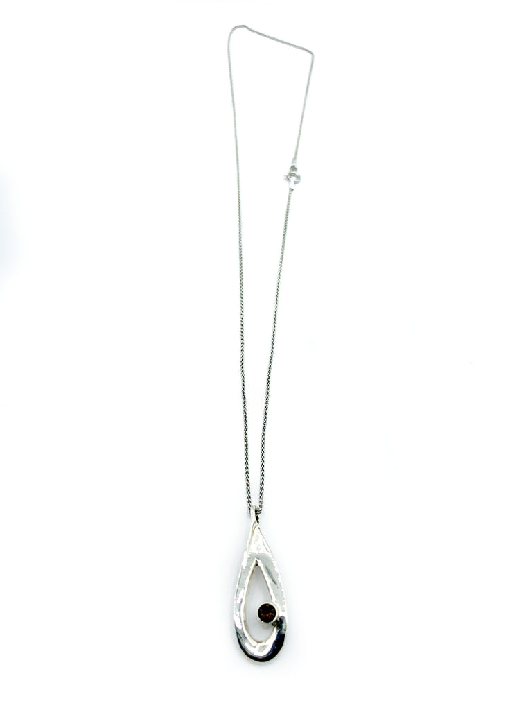smoky quartz pendant drop pendant, silver pendant silver chain 