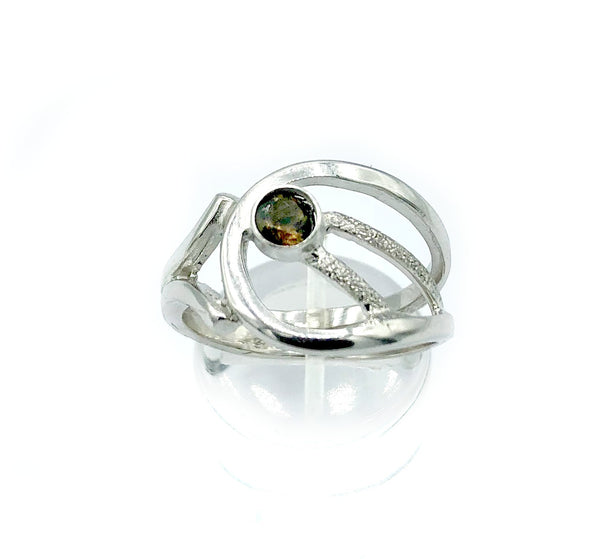 smoky quartz ring, brown stone ring, modern silver ring 