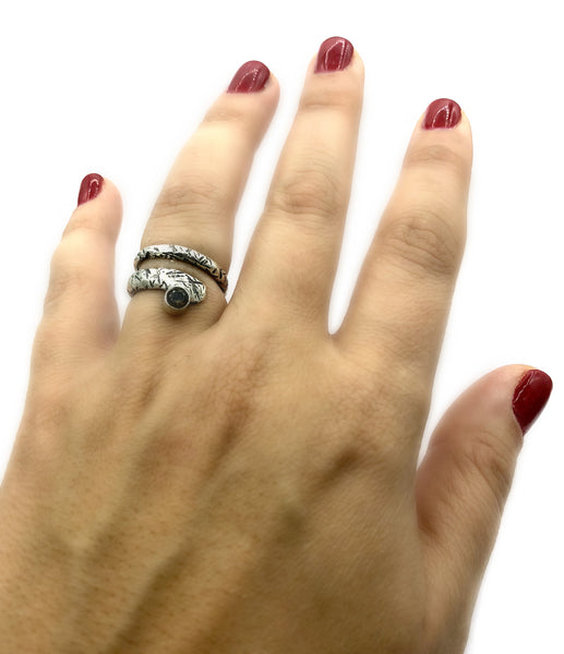 snake ring, smoky quartz ring, brown stone ring, modern silver ring 