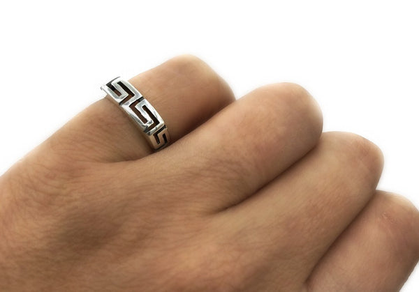 Greek key ring, meander, meandros, sterling silver ring, greek band ring 