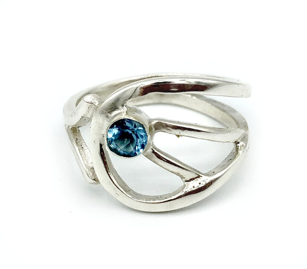 blue topaz silver ring, blue stone ring, contemporary silver ring 