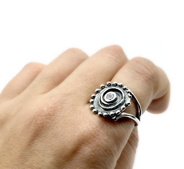 Sterling silver with spiral swirl design Greek ring 
