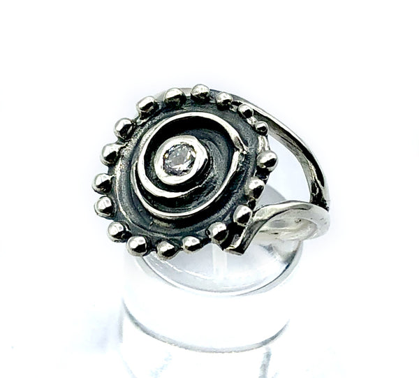 Sterling silver with spiral swirl design Greek ring 