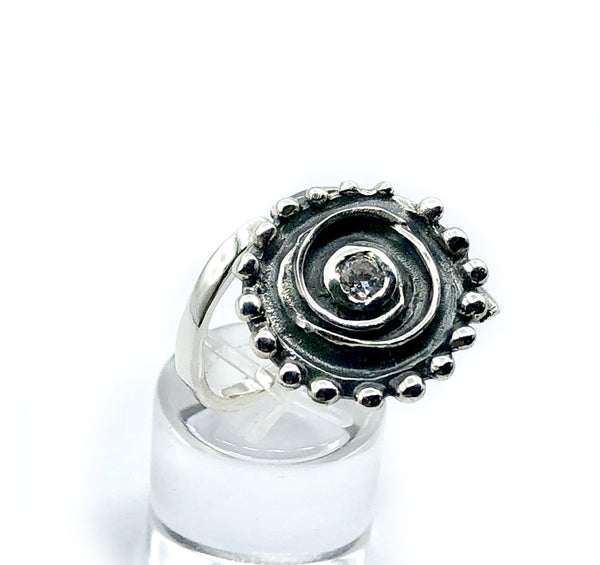 Sterling silver with spiral swirl design Greek ring 