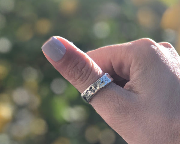 Chunky Rustic textured band, silver ring, oxidized rough band 