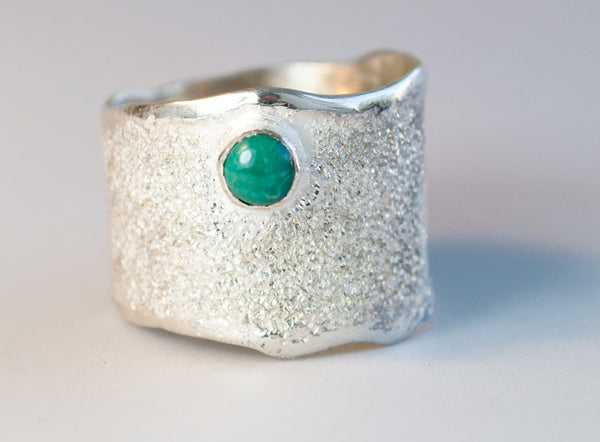 Turquoise silver ring, wide silver ring, handmade silver ring 