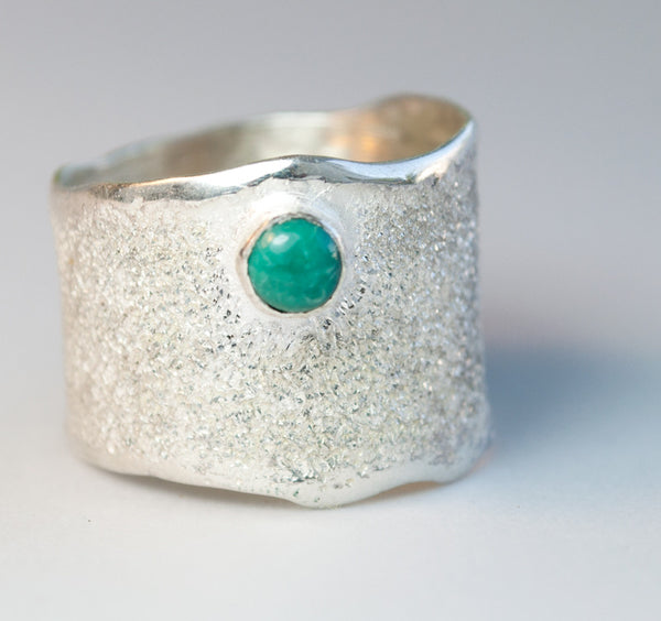Turquoise silver ring, wide silver ring, handmade silver ring 