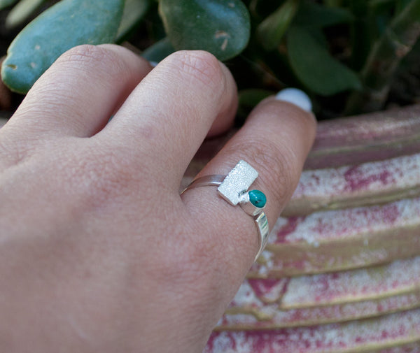 turquoise silver ring, geometric ring, turquoise stone ring, modern silver ring 