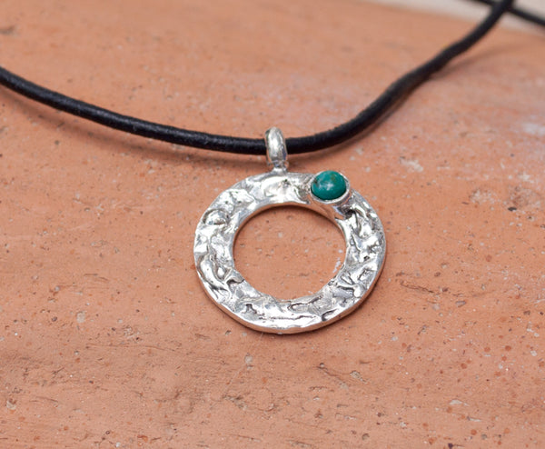 turquoise silver pendant, turquoise circle pendant, geometric circle pendant, turquoise stone pendant 