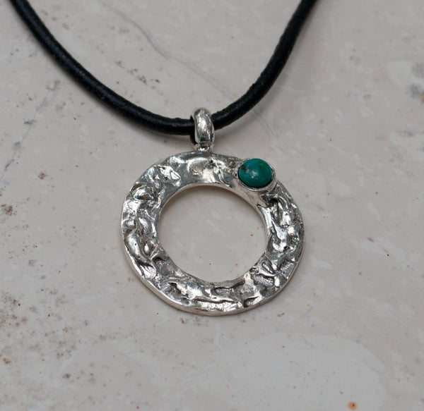 turquoise silver pendant, turquoise circle pendant, geometric circle pendant, turquoise stone pendant 