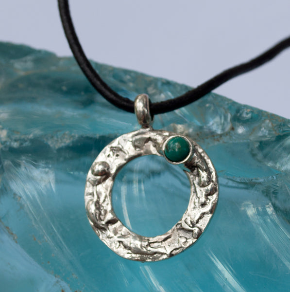 turquoise silver pendant, turquoise circle pendant, geometric circle pendant, turquoise stone pendant 