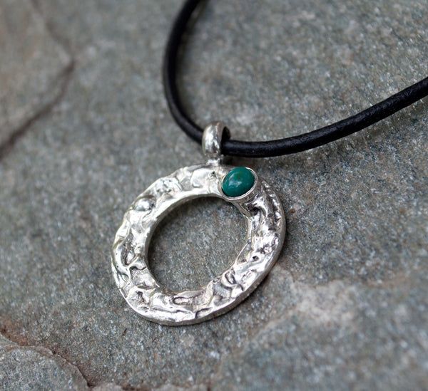 turquoise silver pendant, turquoise circle pendant, geometric circle pendant, turquoise stone pendant 