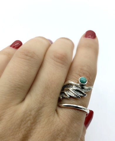 wing ring, angel ring, angel wing ring, turquoise ring adjustable ring 