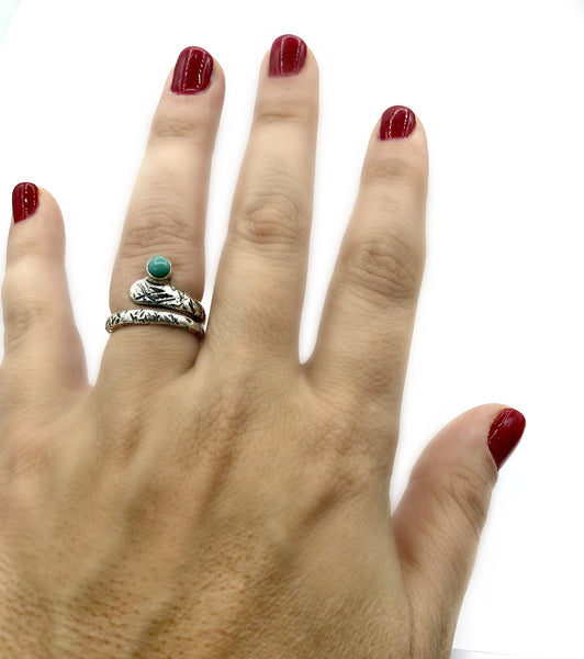 turquoise ring, snake ring, blue green stone ring 