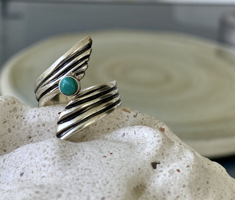 turquoise gemstone ring silver, adjustable silver ring 
