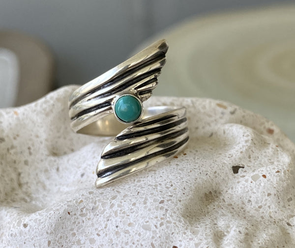 turquoise gemstone ring silver, adjustable silver ring 