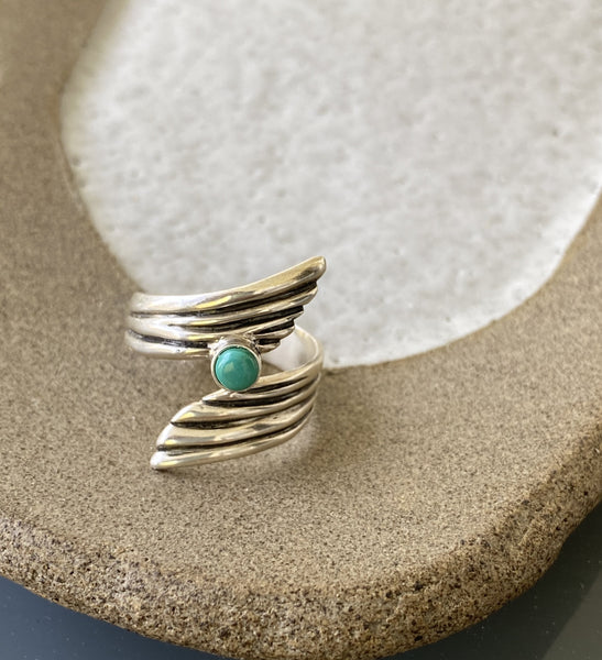 turquoise gemstone ring silver, adjustable silver ring 