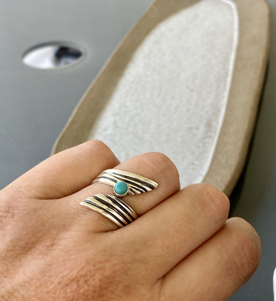 turquoise gemstone ring silver, adjustable silver ring 