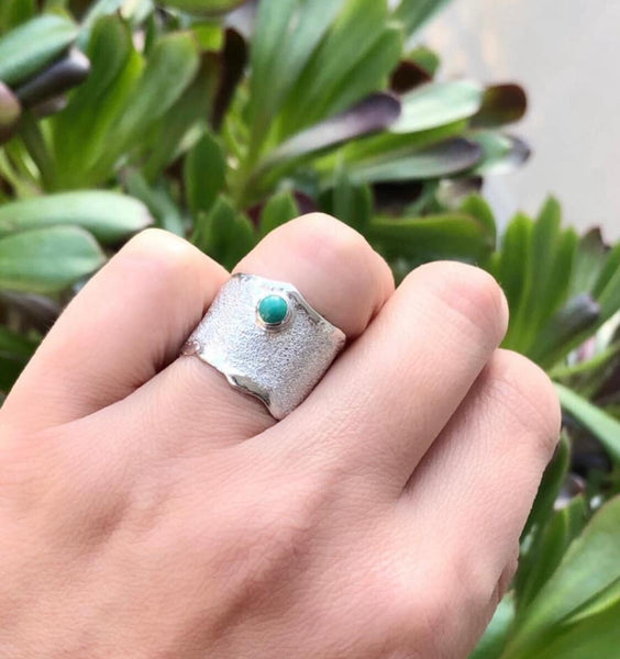 Turquoise silver ring, wide silver ring, handmade silver ring 