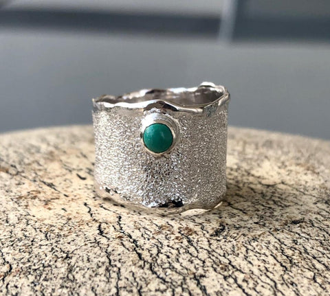 Turquoise silver ring, wide silver ring, handmade silver ring 