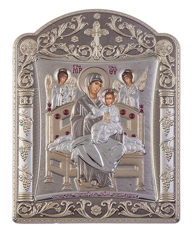 Virgin Mary Pantanassa - Greek Orthodox Silver Icon, Grey 22.7x30.5cm 