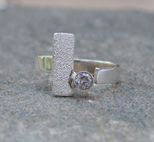 zircon silver ring, modern silver ring, geometric ring, zircon stone ring 