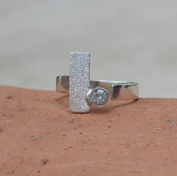 zircon silver ring, modern silver ring, geometric ring, zircon stone ring 