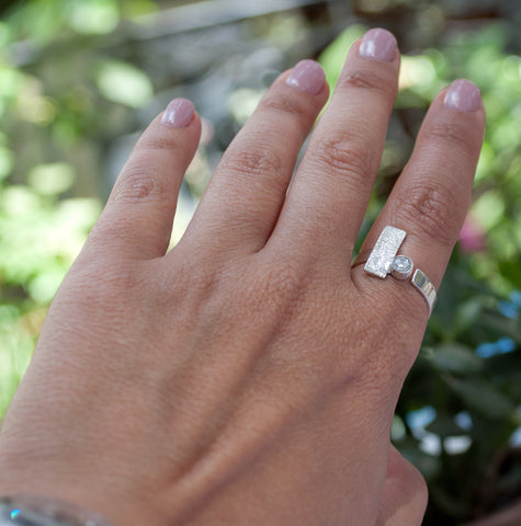 zircon silver ring, modern silver ring, geometric ring, zircon stone ring 