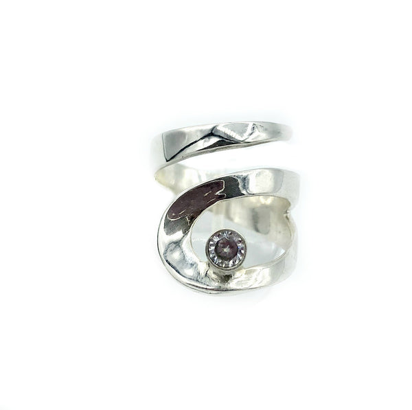 zircon silver adjustable ring, drop shape silver ring, contemporary silver ring 