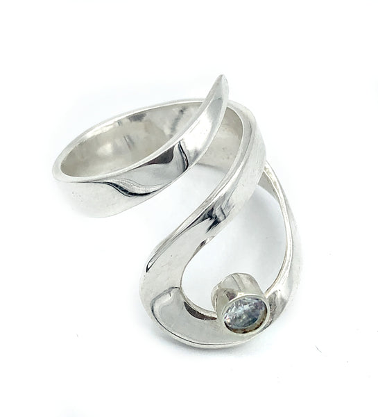 zircon silver adjustable ring, drop shape silver ring, contemporary silver ring 