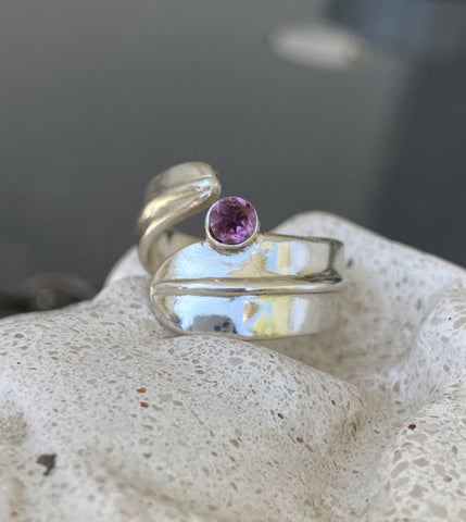 pink gemstone ring silver, adjustable ring 