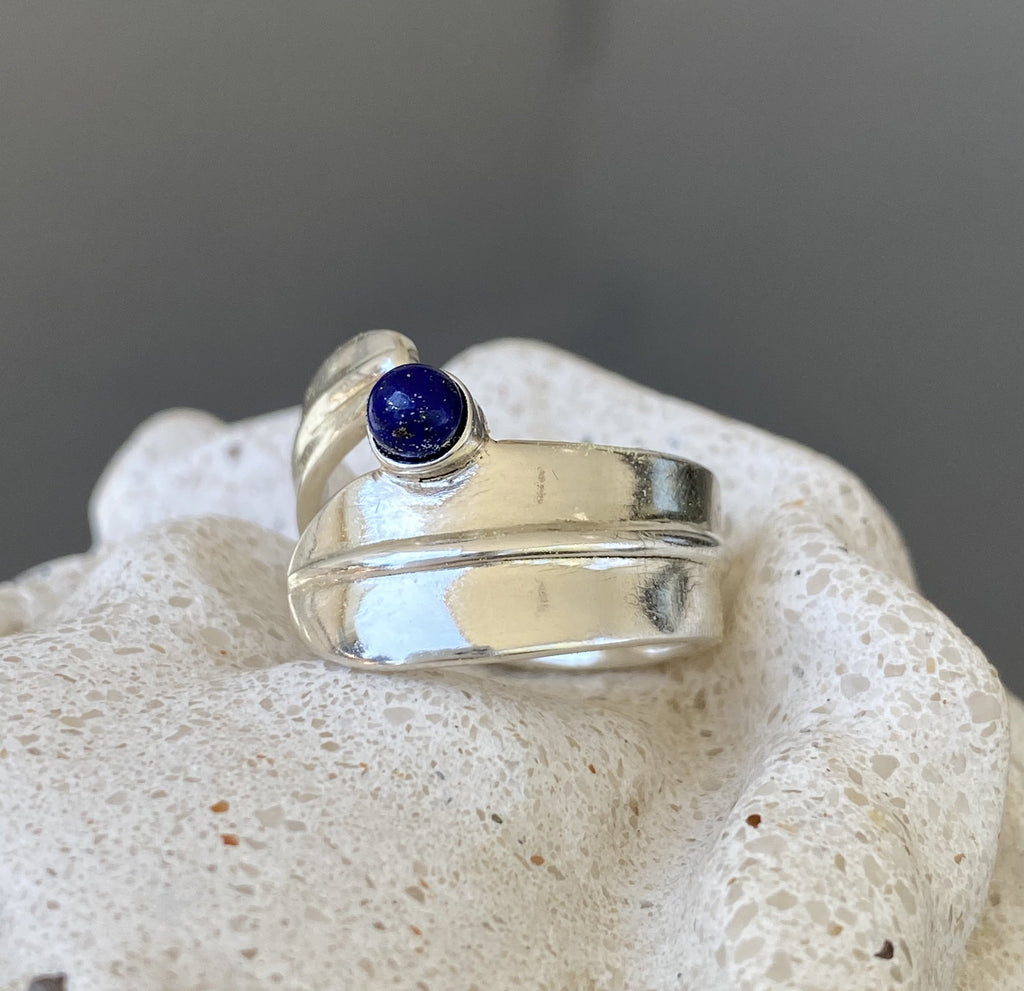 silver ring, handmade silver ring, blue gemstone ring 