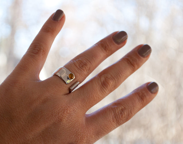 Citrine silver ring adjustable November birthstone yellow stone ring 