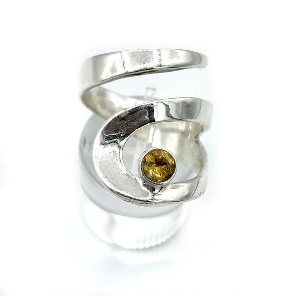 citrine silver adjustable ring, drop shape silver ring, contemporary silver ring 