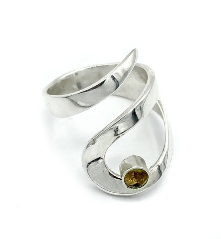 citrine silver adjustable ring, drop shape silver ring, contemporary silver ring 