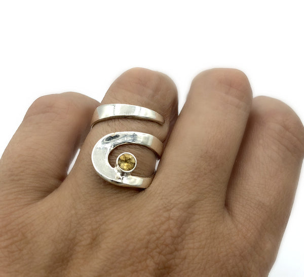 citrine silver adjustable ring, drop shape silver ring, contemporary silver ring 