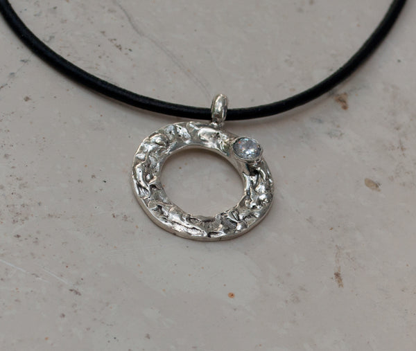 white zircon silver pendant, karma pendant, geometric circle pendant, zircon pendant 