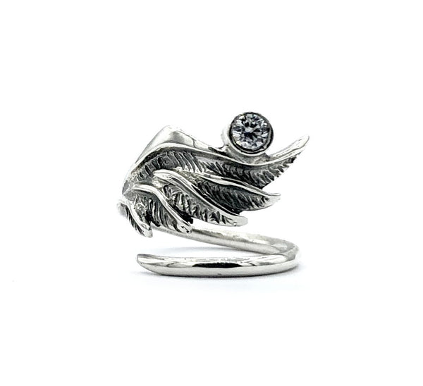 wing ring, silver ring, zircon ring, silver adjustable ring, archangel ring 