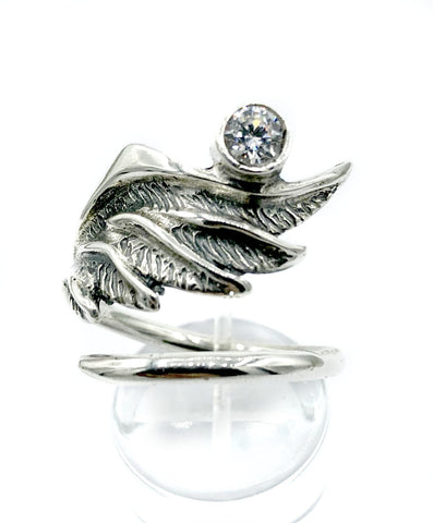 wing ring, silver ring, zircon ring, silver adjustable ring, archangel ring 