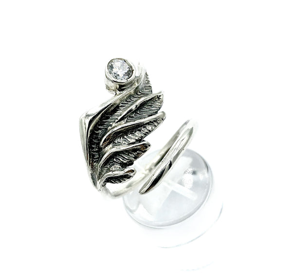 wing ring, silver ring, zircon ring, silver adjustable ring, archangel ring 