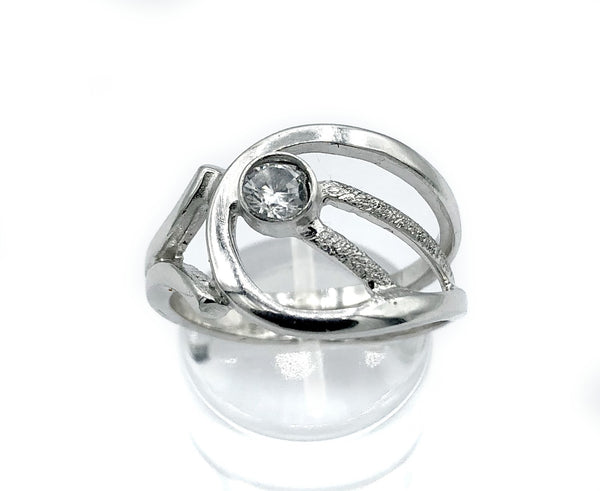 zircon ring, clear stone ring, modern silver ring 