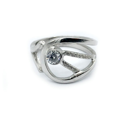 zircon ring, clear stone ring, modern silver ring 