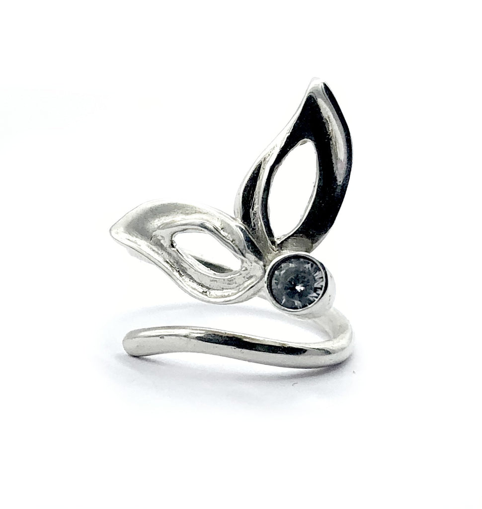 flower ring, zircon silver ring, one size fits all ring, modern ring 